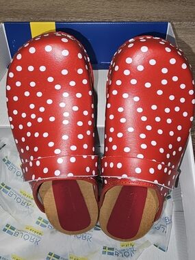 Bjork Swedish Comfort Red Polka Dot Leather Clogs EU 42 / US 11 NIB
